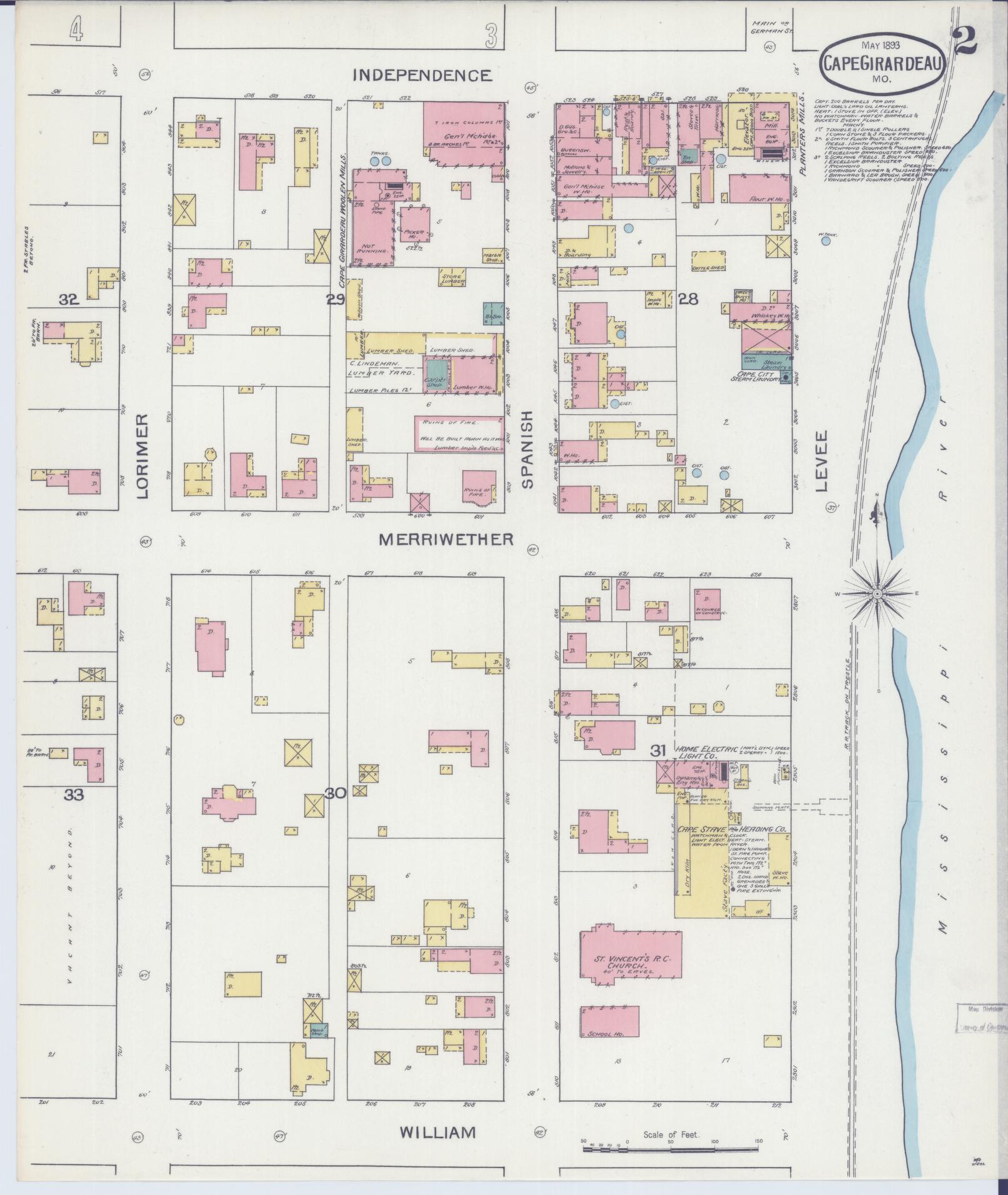Sanborn Fire Insurance Map from Cape Girardeau, Cape Girardeau County, Missouri (1893), Sheet #0002 - Complete Map Set gallery image, historic Sanborn map, vintage wall art, Missouri Missouri