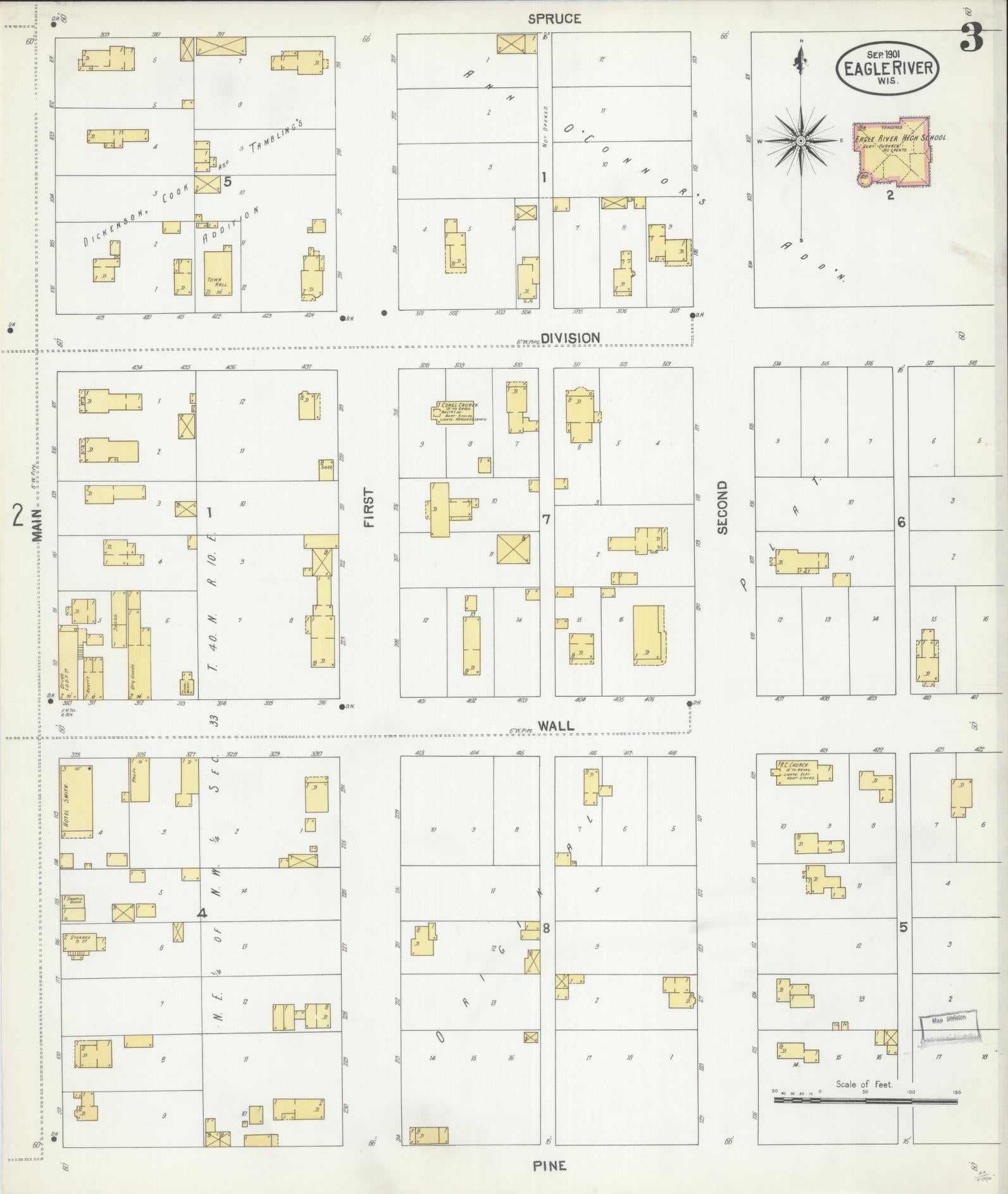 Sanborn Fire Insurance Map from Eagle River, Vilas County, Wisconsin (1901), Sheet #0003 - Historic Sanborn Fire Insurance Map Print, vintage old map wall art, antique decor, genealogy gift, Wisconsin Wisconsin map