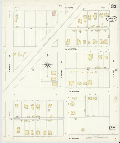 Sanborn Fire Insurance Map from Denison, Grayson County, Texas (1908), Sheet #0033 - Complete Map Set gallery image, historic Sanborn map, vintage wall art, Texas Texas