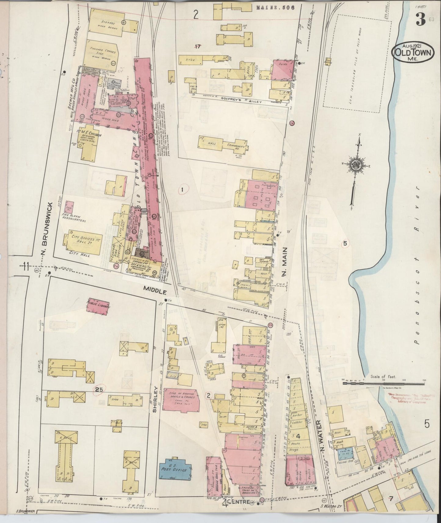 Sanborn Fire Insurance Map from Old Town, Penobscot County, Maine (1948), Sheet #0003 - Complete Map Set gallery image, historic Sanborn map, vintage wall art, Maine Maine
