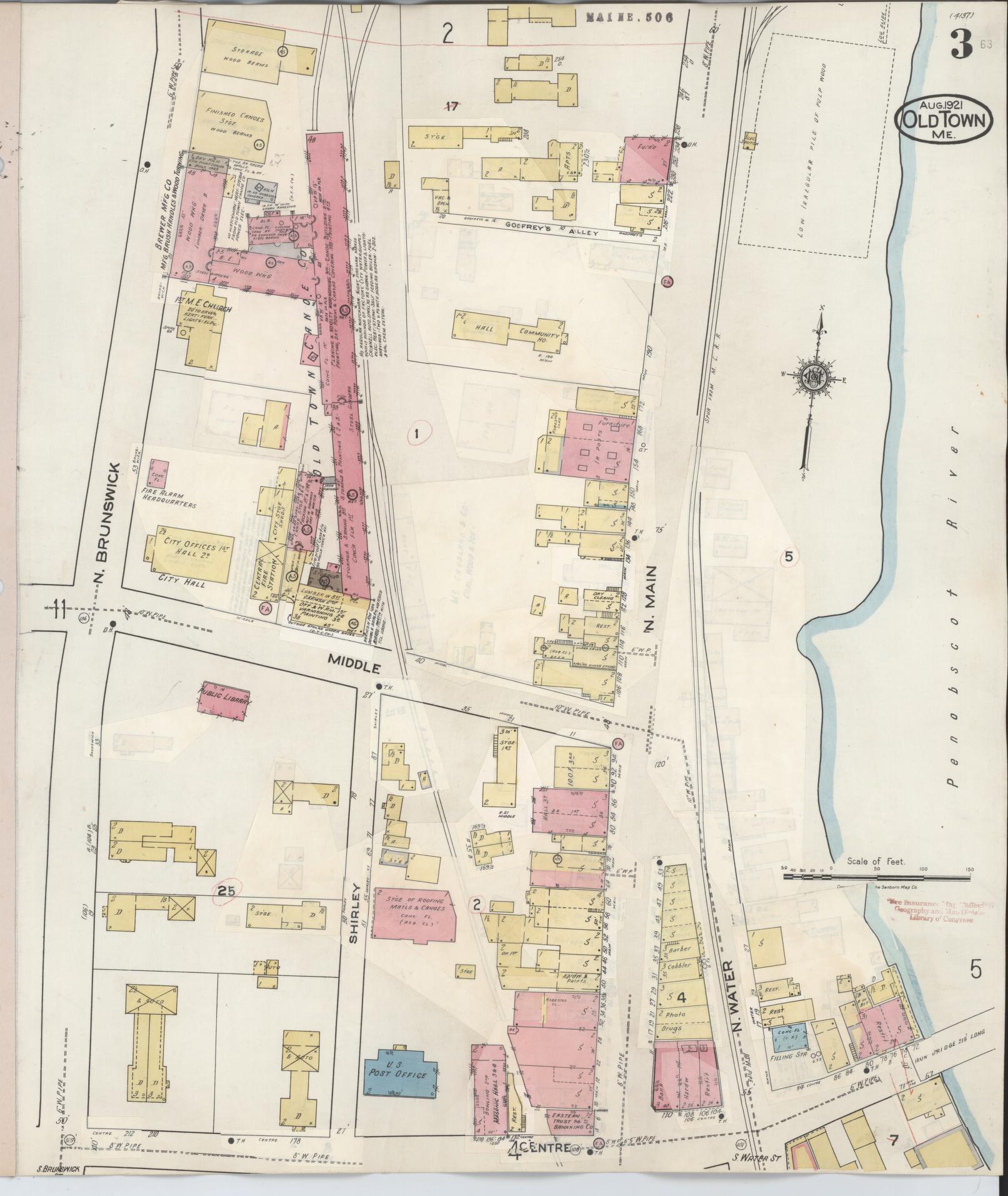 Sanborn Fire Insurance Map from Old Town, Penobscot County, Maine (1948), Sheet #0003 - Complete Map Set gallery image, historic Sanborn map, vintage wall art, Maine Maine
