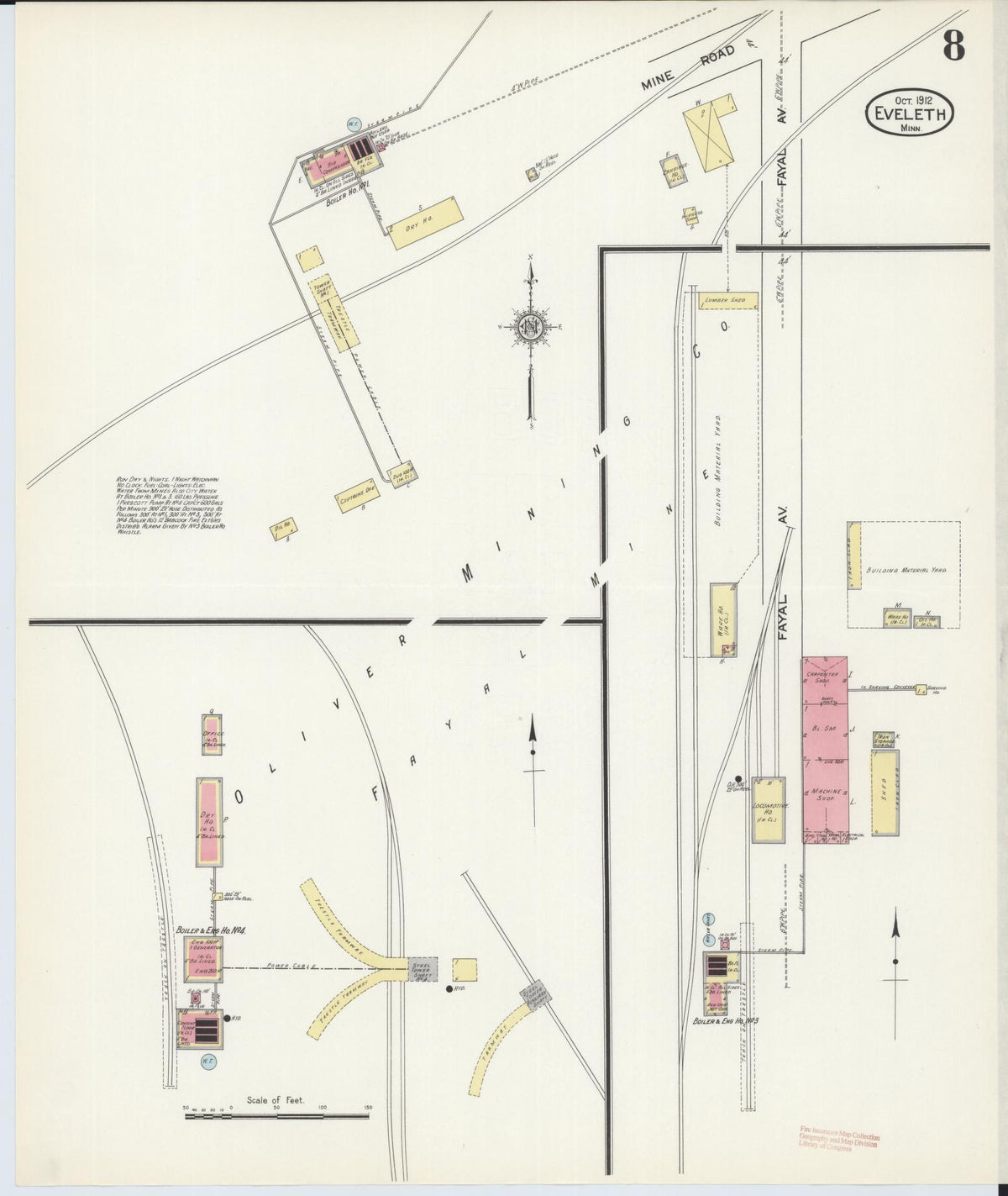 Sanborn Fire Insurance Map from Eveleth, Saint Louis County, Minnesota (1912), Sheet #0008 - Historic Sanborn Fire Insurance Map Print, vintage old map wall art, antique decor, genealogy gift, Minnesota Minnesota map