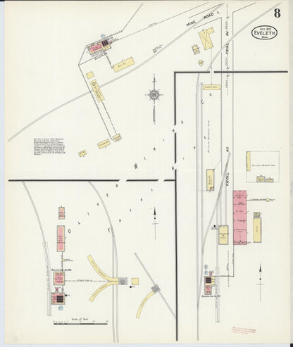 Sanborn Fire Insurance Map from Eveleth, Saint Louis County, Minnesota (1912), Sheet #0008 - Historic Sanborn Fire Insurance Map Print, vintage old map wall art, antique decor, genealogy gift, Minnesota Minnesota map