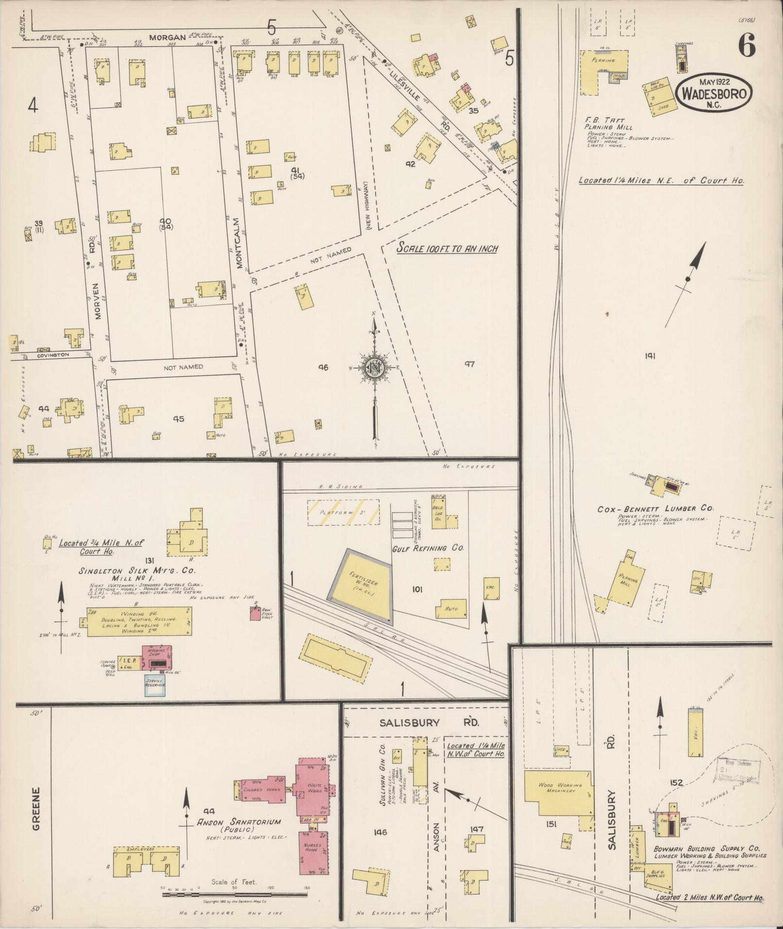 Sanborn Fire Insurance Map from Wadesboro, Anson County, North Carolina (1922), Sheet #0006 - Historic Sanborn Fire Insurance Map Print, vintage old map wall art, antique decor, genealogy gift, North Carolina North Carolina map