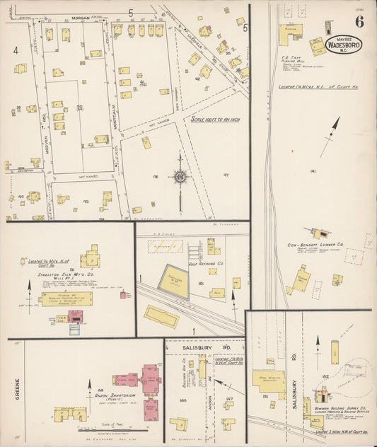Sanborn Fire Insurance Map from Wadesboro, Anson County, North Carolina (1922), Sheet #0006 - Historic Sanborn Fire Insurance Map Print, vintage old map wall art, antique decor, genealogy gift, North Carolina North Carolina map