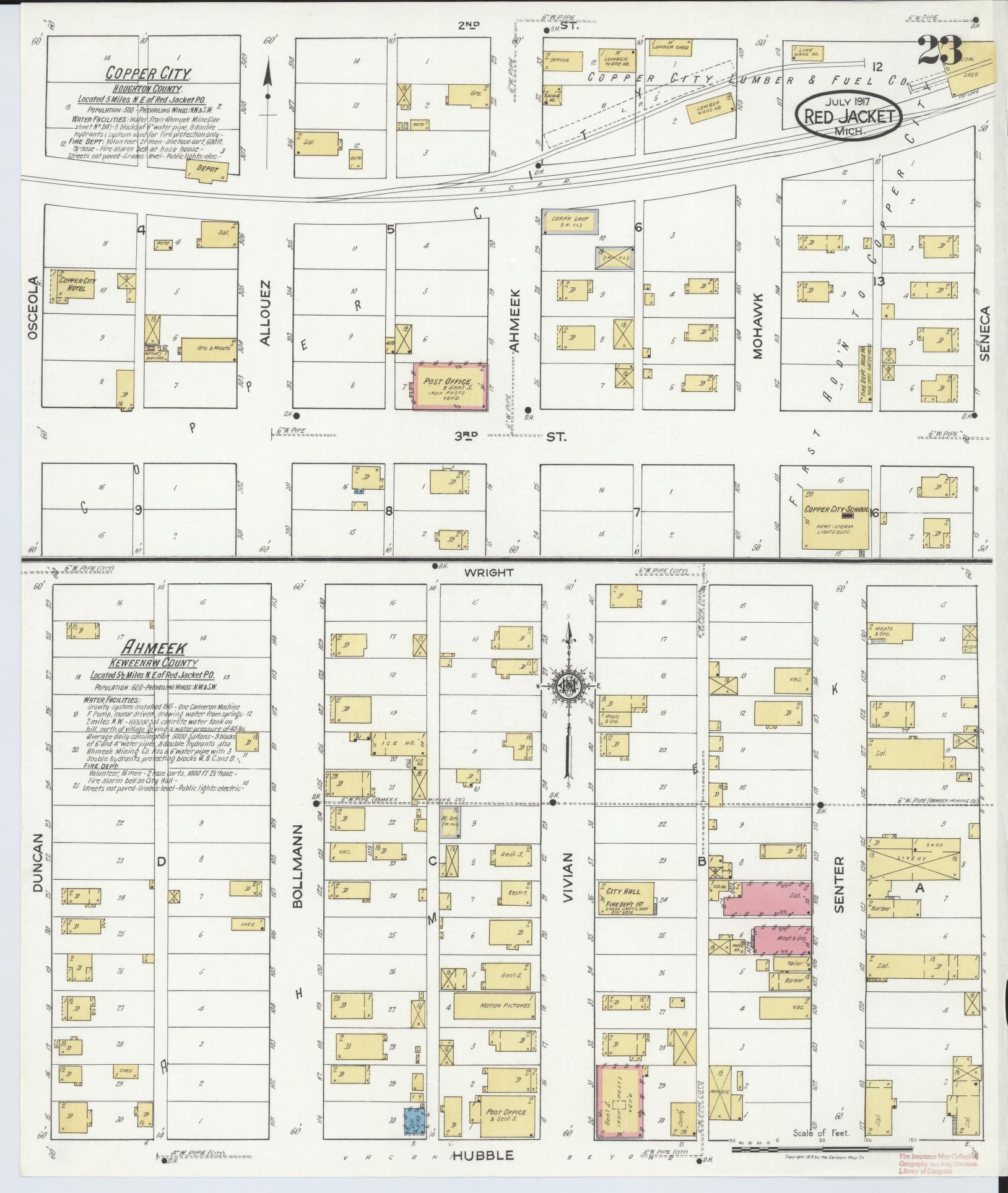 Sanborn Fire Insurance Map from Red Jacket, Houghton County, Michigan (1917), Sheet #0023 - Complete Map Set gallery image, historic Sanborn map, vintage wall art, Michigan Michigan