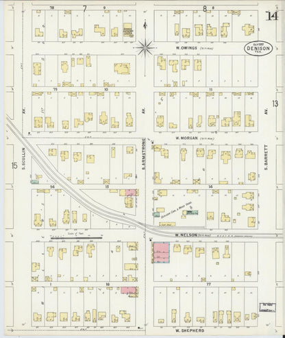 Sanborn Fire Insurance Map from Denison, Grayson County, Texas (1897), Sheet #0014 - Historic Sanborn Fire Insurance Map Print, vintage old map wall art, antique decor, genealogy gift, Texas Texas map