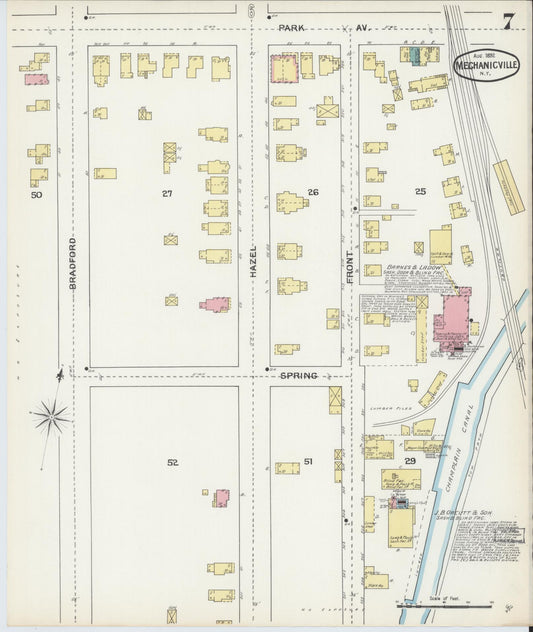 Sanborn Fire Insurance Map from Mechanicville, Saratoga County, New York (1892), Sheet #0007 - Historic Sanborn Fire Insurance Map Print, vintage old map wall art, antique decor, genealogy gift, New York New York map