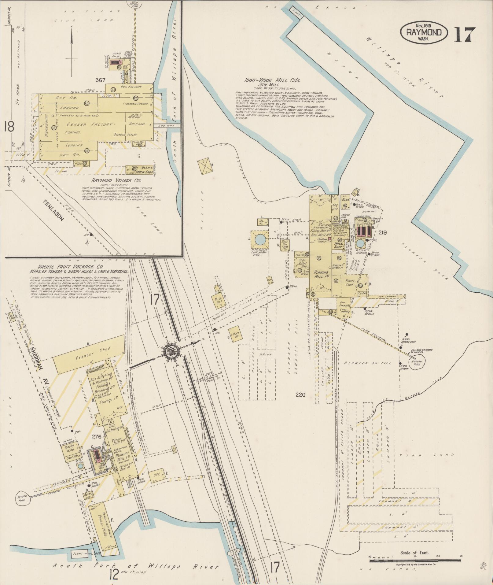 Sanborn Fire Insurance Map from Raymond, Pacific County, Washington (1919), Sheet #0017 - Historic Sanborn Fire Insurance Map Print, vintage old map wall art, antique decor, genealogy gift, Washington Washington map
