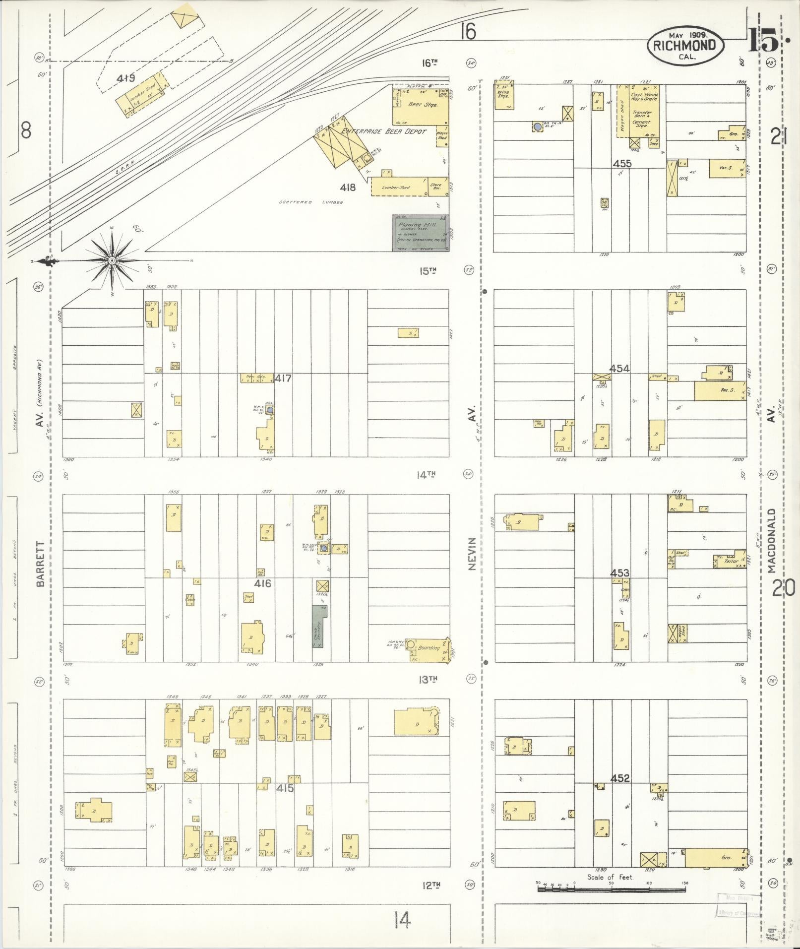 Sanborn Fire Insurance Map from Richmond, Contra Costa County, California (1909), Sheet #0015 - Complete Map Set gallery image, historic Sanborn map, vintage wall art, California California