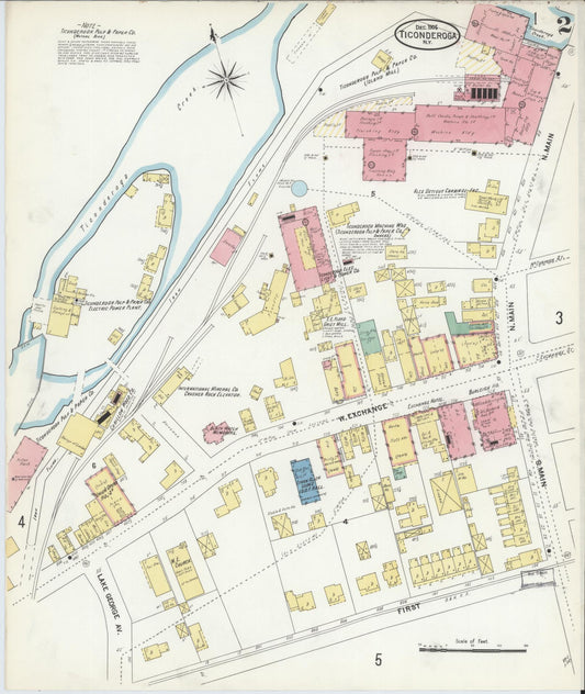 Sanborn Fire Insurance Map from Ticonderoga, Essex County, New York (1906), Sheet #0002 - Historic Sanborn Fire Insurance Map Print, vintage old map wall art, antique decor, genealogy gift, New York New York map