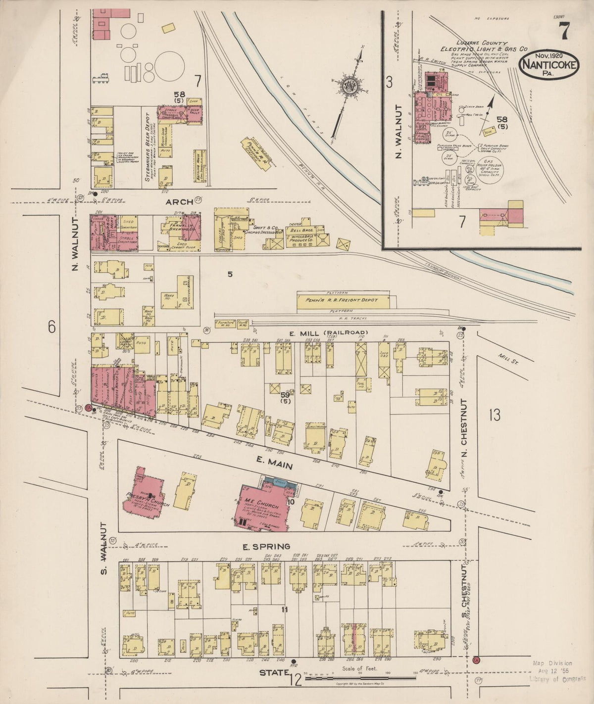 Sanborn Fire Insurance Map from Nanticoke, Luzerne County, Pennsylvania (1920), Sheet #0007 - Complete Map Set gallery image, historic Sanborn map, vintage wall art, Pennsylvania Pennsylvania