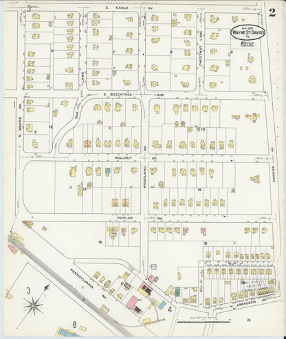 Sanborn Fire Insurance Map from Wayne, Delaware County, Pennsylvania (1909), Sheet #0002 - Complete Map Set gallery image, historic Sanborn map, vintage wall art, Wayne Delaware