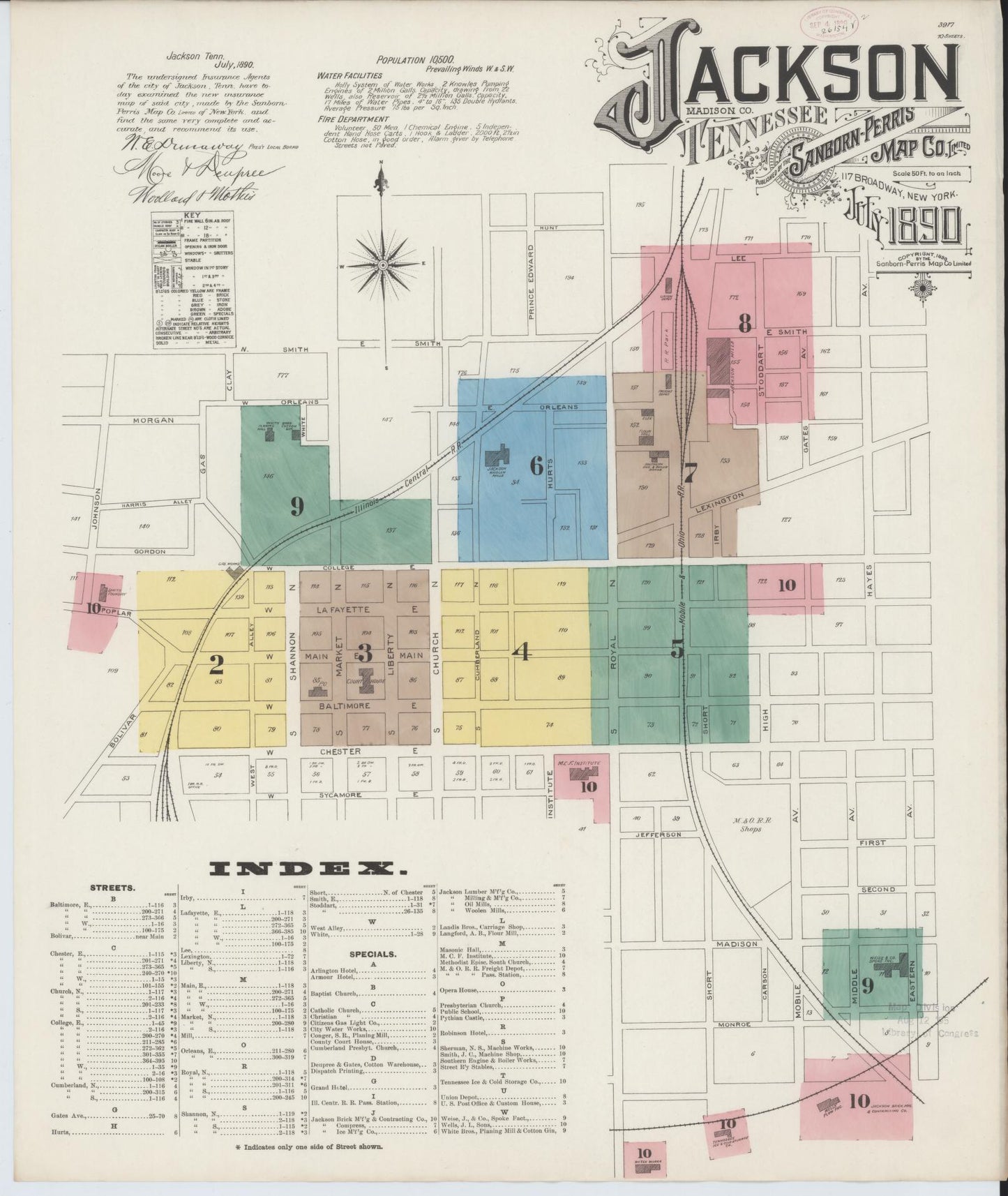 Sanborn Fire Insurance Map from Jackson, Madison County, Tennessee. (1890) – Historic Sanborn Fire Insurance Map Print