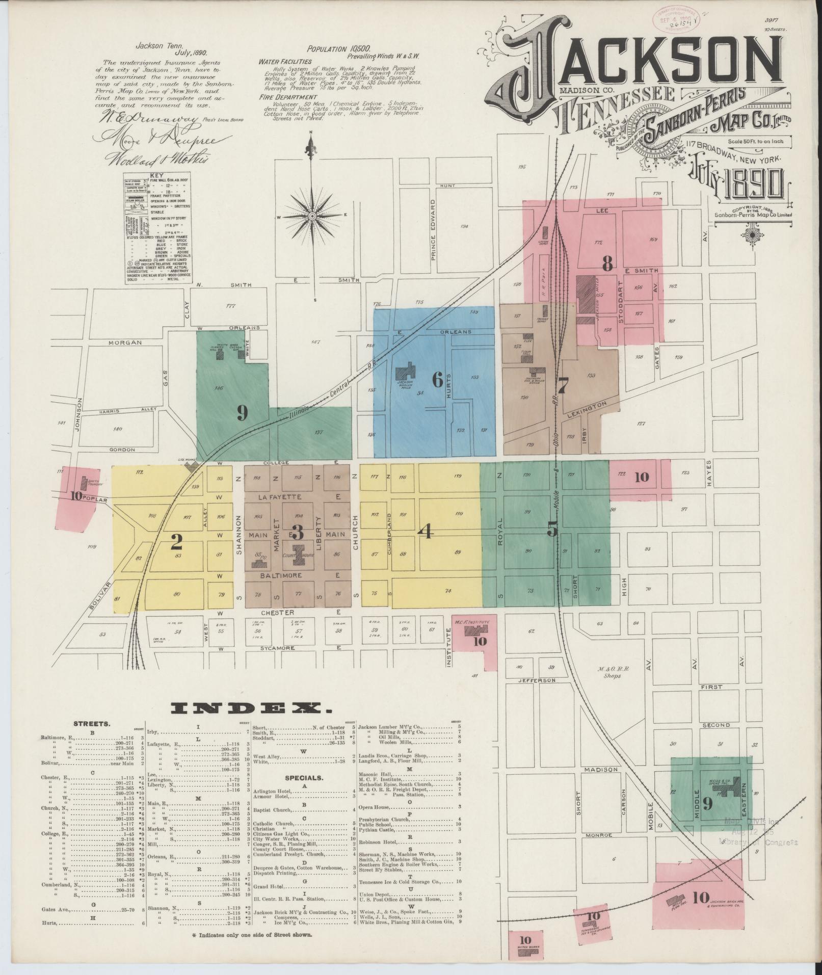 Sanborn Fire Insurance Map from Jackson, Madison County, Tennessee. (1890) – Historic Sanborn Fire Insurance Map Print