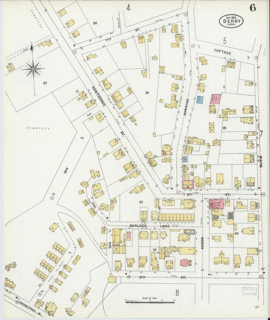 Sanborn Fire Insurance Map from Derby, New Haven County, Connecticut (1906), Sheet #0006 - Historic Sanborn Fire Insurance Map Print, vintage old map wall art, antique decor, genealogy gift, Connecticut Connecticut map