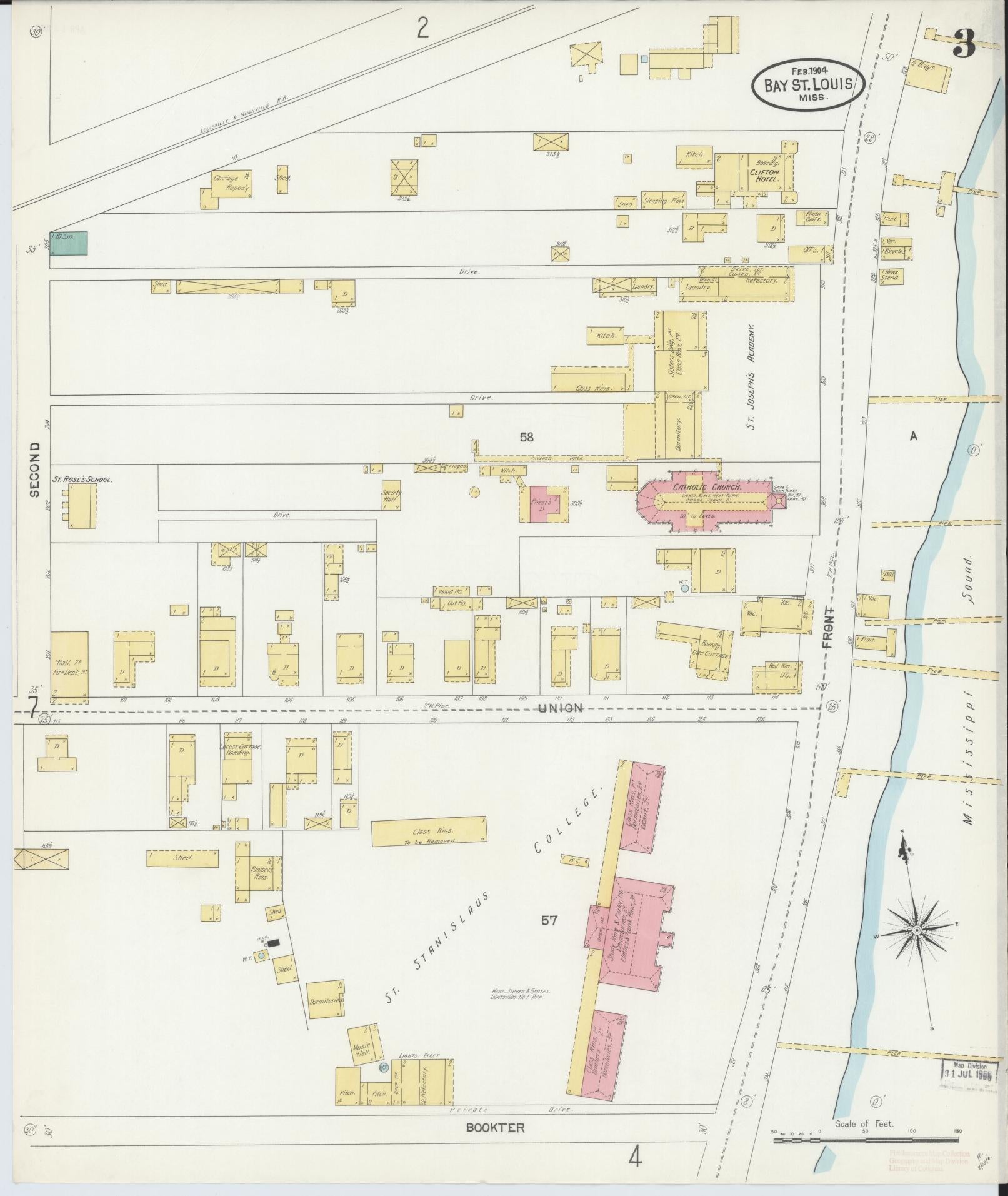 Sanborn Fire Insurance Map from Bay Saint Louis, Hancock County, Mississippi (1904), Sheet #0003 - Complete Map Set gallery image, historic Sanborn map, vintage wall art, Mississippi Mississippi