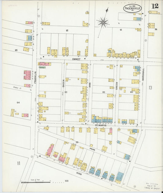 Sanborn Fire Insurance Map from Phoenixville, Chester County, Pennsylvania (1900), Sheet #0012 - Historic Sanborn Fire Insurance Map Print, vintage old map wall art, antique decor, genealogy gift, Pennsylvania Pennsylvania map