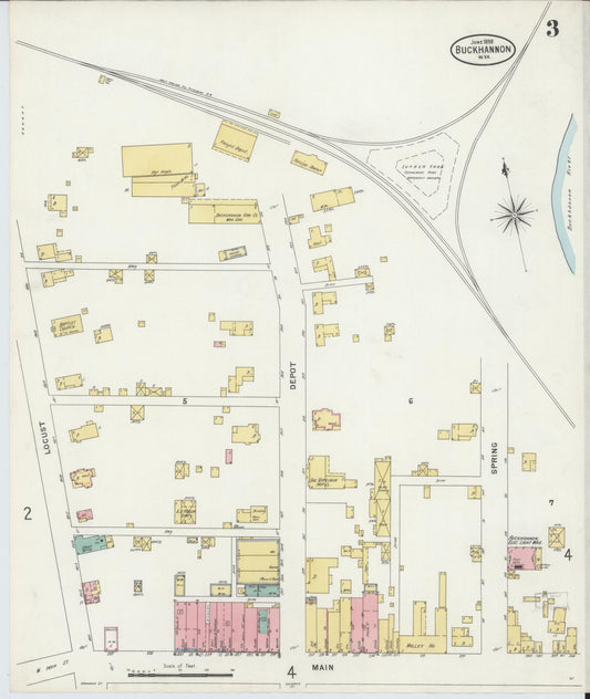 Sanborn Fire Insurance Map from Buckhannon, Upshur County, West Virginia (1898), Sheet #0003 - Historic Sanborn Fire Insurance Map Print, vintage old map wall art, antique decor, genealogy gift, West Virginia West Virginia map