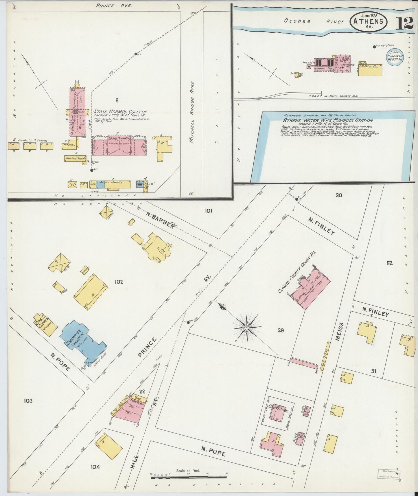 Sanborn Fire Insurance Map from Athens, Clarke County, Georgia (1898), Sheet #0012 - Complete Map Set gallery image, historic Sanborn map, vintage wall art, Georgia Georgia