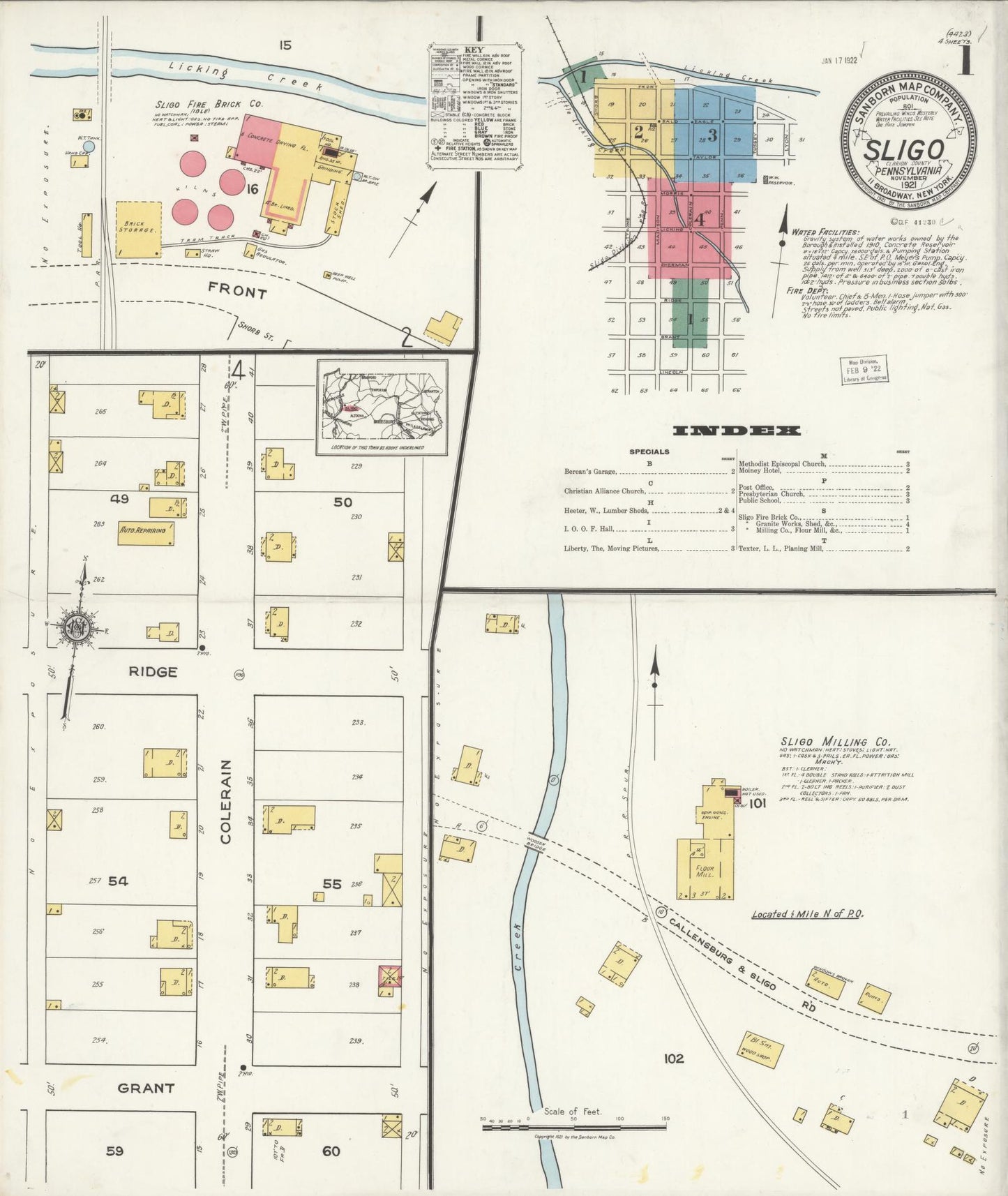 Sanborn Fire Insurance Map from Sligo, Clarion County, Pennsylvania (1921), Sheet #0001 - Complete Map Set gallery image, historic Sanborn map, vintage wall art, Pennsylvania Pennsylvania