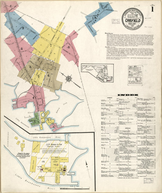 Sanborn Fire Insurance Map from Crisfield, Somerset County, Maryland (1917), Sheet #0001 - Historic Sanborn Fire Insurance Map Print, vintage old map wall art, antique decor, genealogy gift, Maryland Maryland map