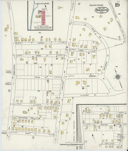 Sanborn Fire Insurance Map from Winchester, Middlesex County, Massachusetts (1921), Sheet #0019 - Historic Sanborn Fire Insurance Map Print, vintage old map wall art, antique decor, genealogy gift, Massachusetts Massachusetts map