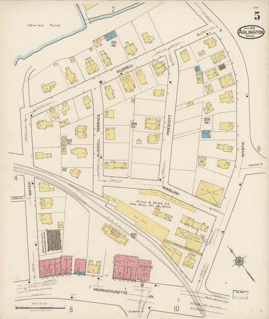 Sanborn Fire Insurance Map from Arlington, Middlesex County, Massachusetts (1922), Sheet #0005 - Historic Sanborn Fire Insurance Map Print, vintage old map wall art, antique decor, genealogy gift, Massachusetts Massachusetts map