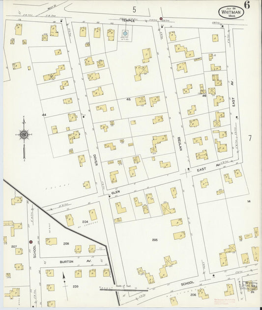 Sanborn Fire Insurance Map from Whitman, Plymouth County, Massachusetts (1911), Sheet #0006 - Historic Sanborn Fire Insurance Map Print, vintage old map wall art, antique decor, genealogy gift, Massachusetts Massachusetts map