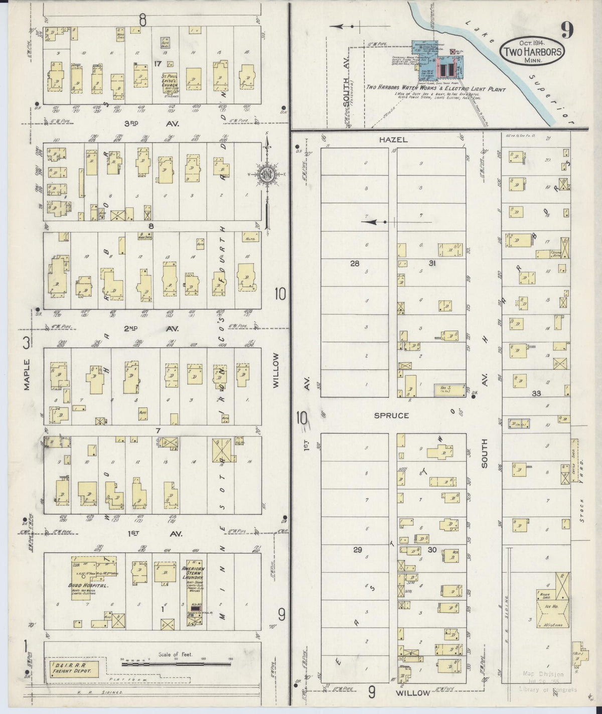 Sanborn Fire Insurance Map from Two Harbors, Lake County, Minnesota (1914), Sheet #0009 - Historic Sanborn Fire Insurance Map Print, vintage old map wall art, antique decor, genealogy gift, Minnesota Minnesota map