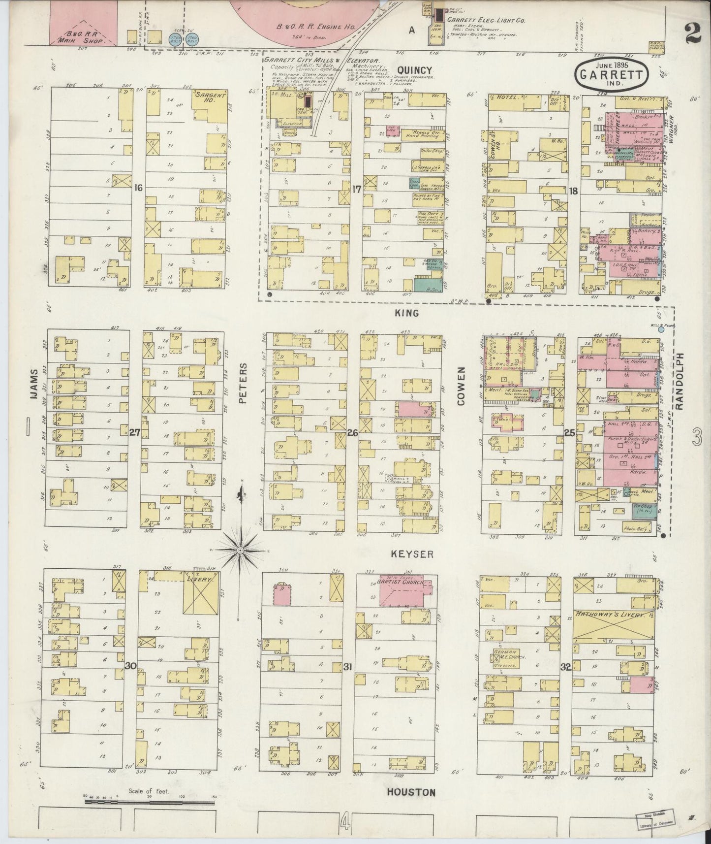 Sanborn Fire Insurance Map from Garrett, De Kalb County, Indiana (1895), Sheet #0002 - Complete Map Set gallery image, historic Sanborn map, vintage wall art, Indiana Indiana