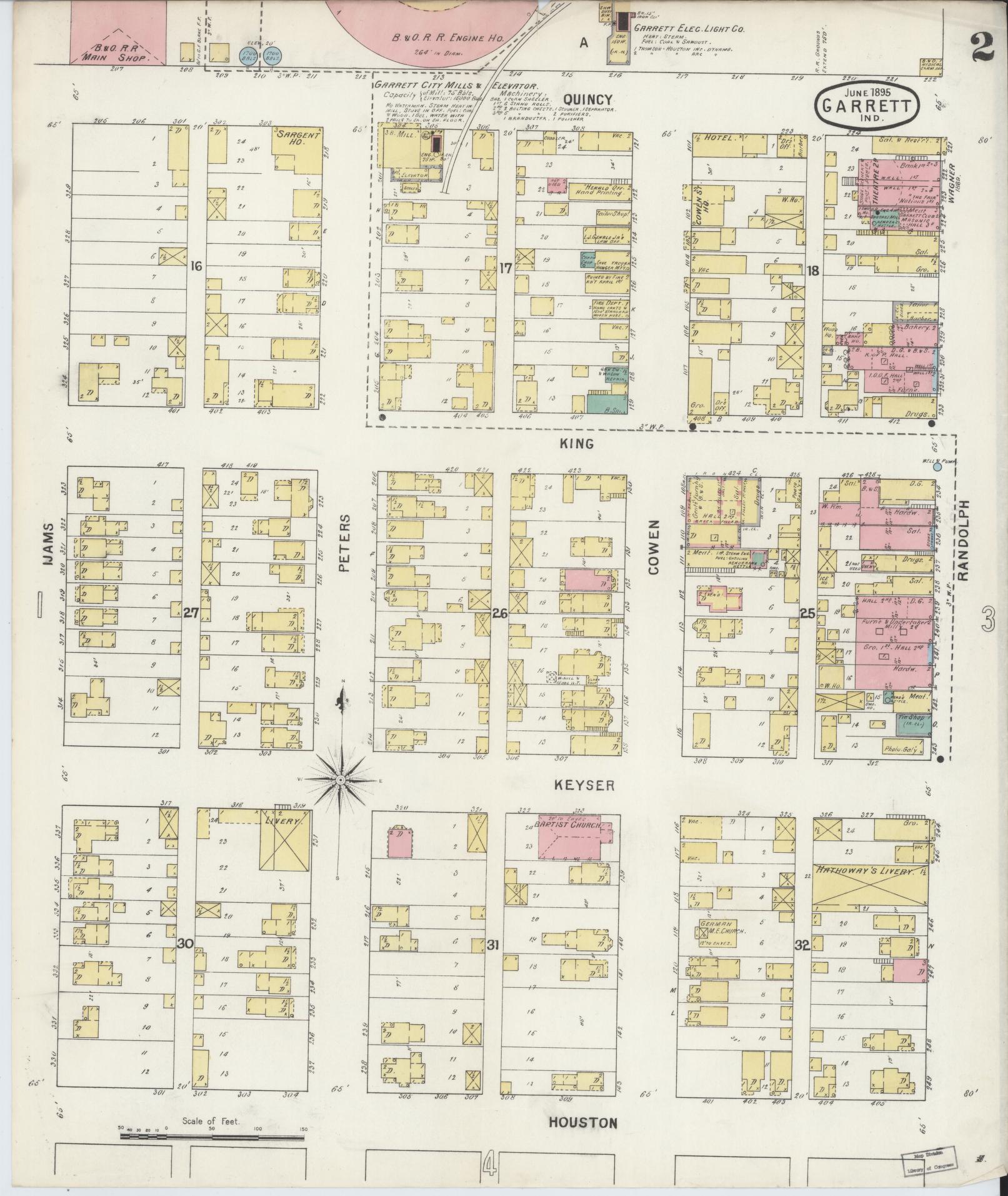 Sanborn Fire Insurance Map from Garrett, De Kalb County, Indiana (1895), Sheet #0002 - Complete Map Set gallery image, historic Sanborn map, vintage wall art, Indiana Indiana