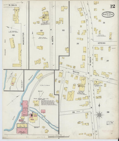 Sanborn Fire Insurance Map from Natick, Middlesex County, Massachusetts (1894), Sheet #0012 - Historic Sanborn Fire Insurance Map Print, vintage old map wall art, antique decor, genealogy gift, Massachusetts Massachusetts map