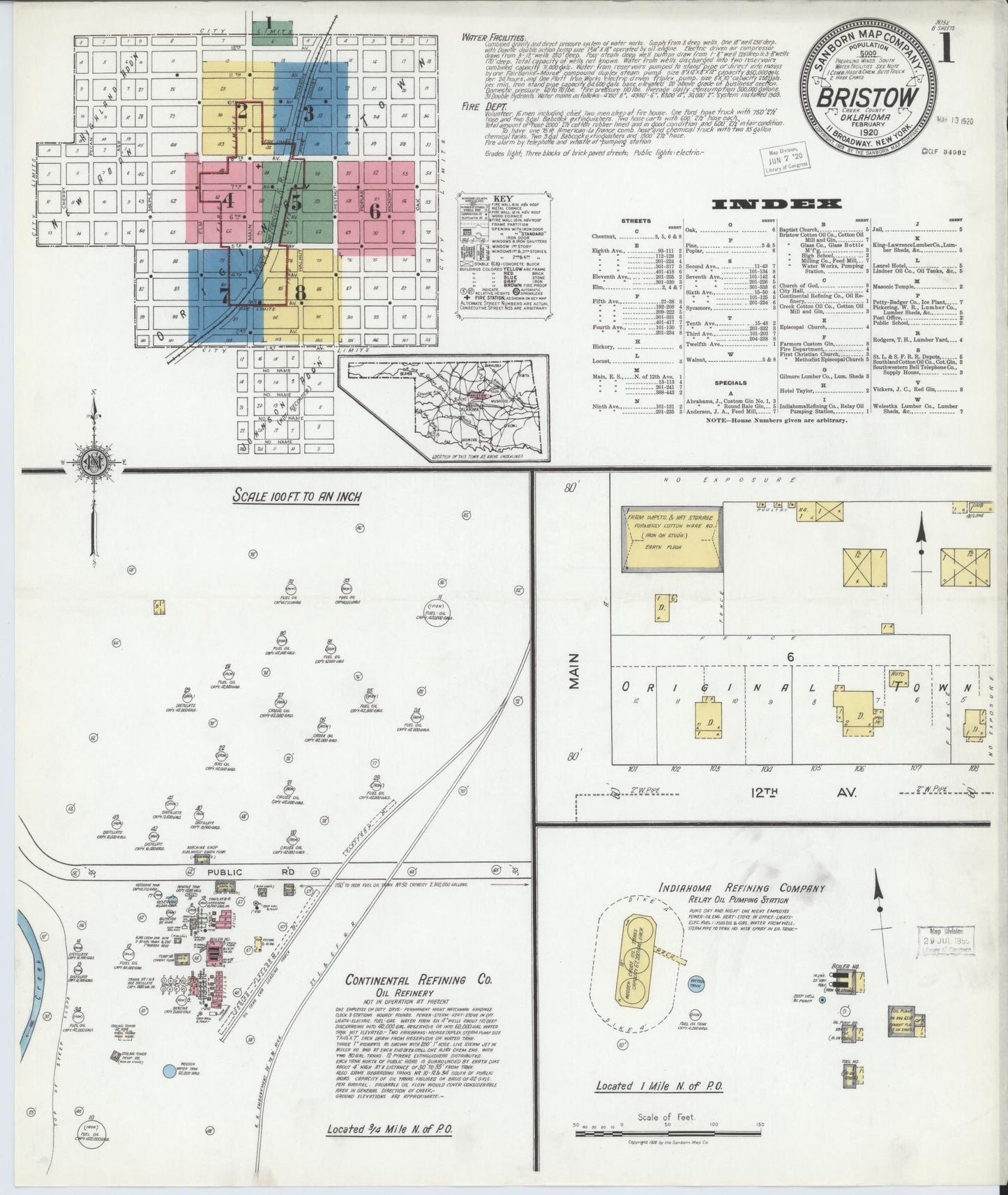 Sanborn Fire Insurance Map from Bristow, Creek County, Oklahoma (1920), Sheet #0001 - Complete Map Set gallery image, historic Sanborn map, vintage wall art, Oklahoma Oklahoma