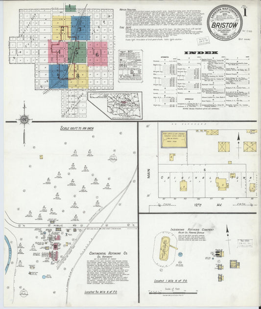 Sanborn Fire Insurance Map from Bristow, Creek County, Oklahoma (1920), Sheet #0001 - Complete Map Set gallery image, historic Sanborn map, vintage wall art, Oklahoma Oklahoma