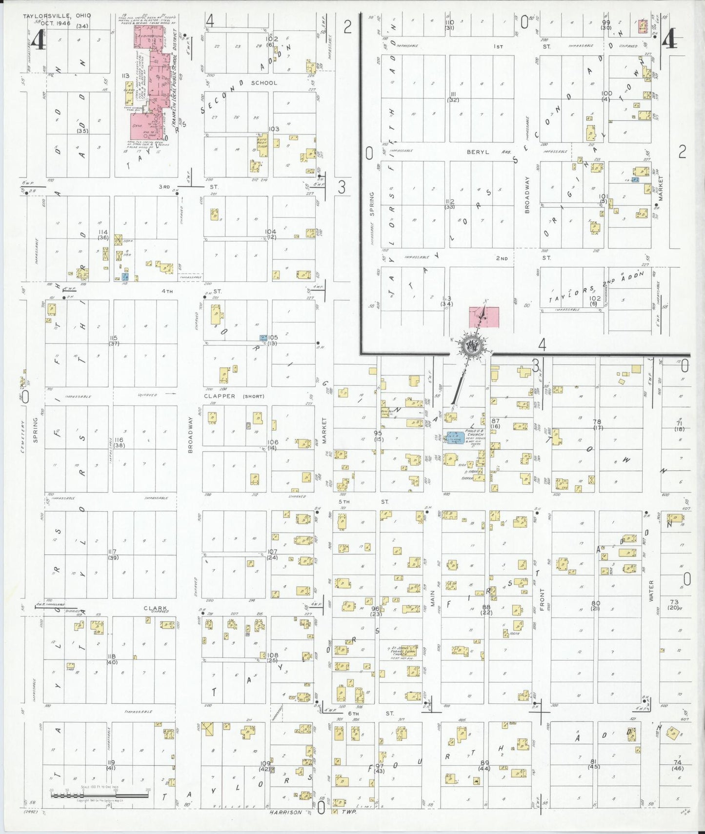 Sanborn Fire Insurance Map from Taylorsville, Muskingum County, Ohio (1946), Sheet #0004 - Complete Map Set gallery image, historic Sanborn map, vintage wall art, Ohio Ohio