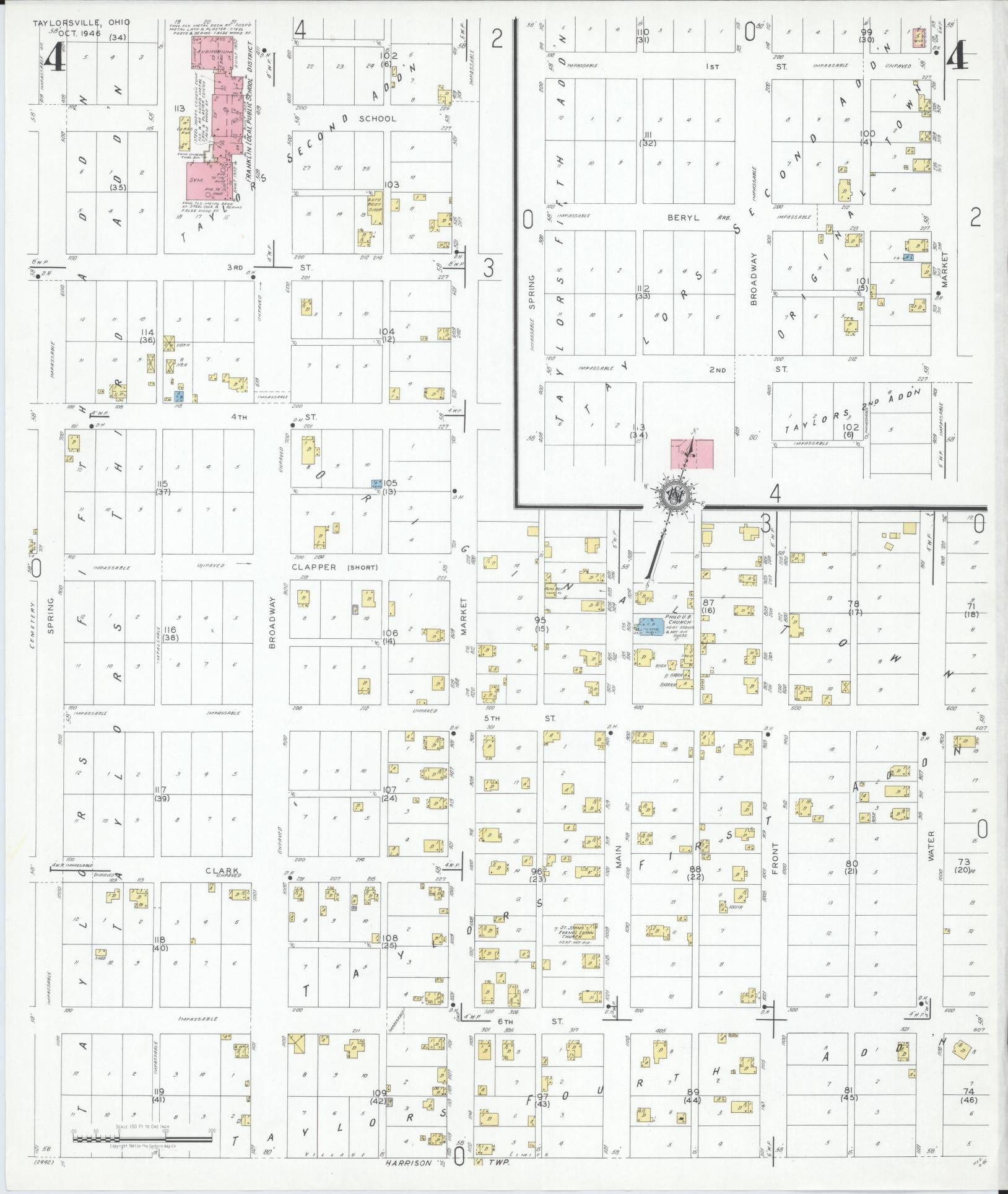 Sanborn Fire Insurance Map from Taylorsville, Muskingum County, Ohio (1946), Sheet #0004 - Complete Map Set gallery image, historic Sanborn map, vintage wall art, Ohio Ohio