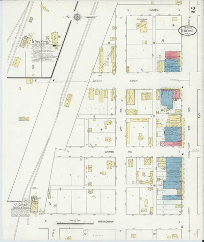 Sanborn Fire Insurance Map from Grove, Delaware County, Oklahoma (1914), Sheet #0002 - Complete Map Set gallery image, historic Sanborn map, vintage wall art, Grove Delaware