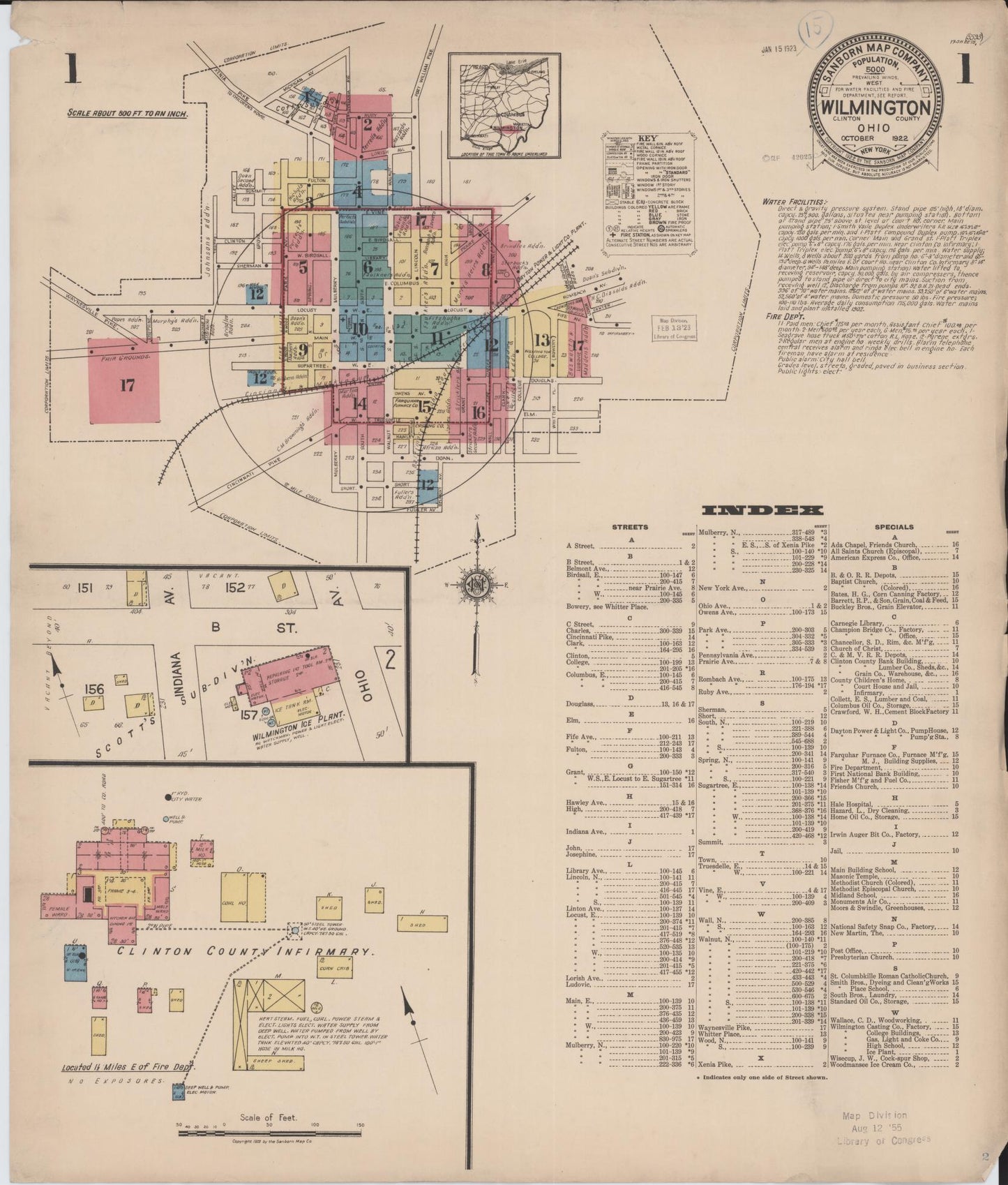 Sanborn Fire Insurance Map from Wilmington, Clinton County, Ohio (1922), Sheet #0001 - Complete Map Set gallery image, historic Sanborn map, vintage wall art, Ohio Ohio