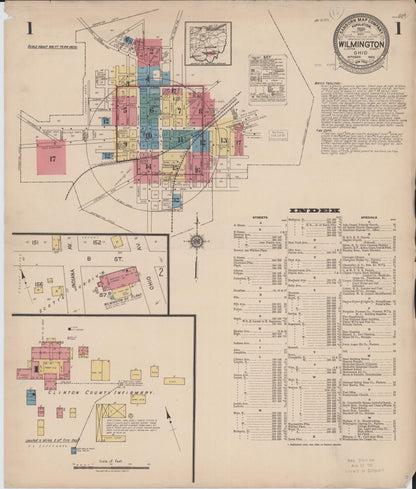 Sanborn Fire Insurance Map from Wilmington, Clinton County, Ohio (1922), Sheet #0001 - Complete Map Set gallery image, historic Sanborn map, vintage wall art, Ohio Ohio