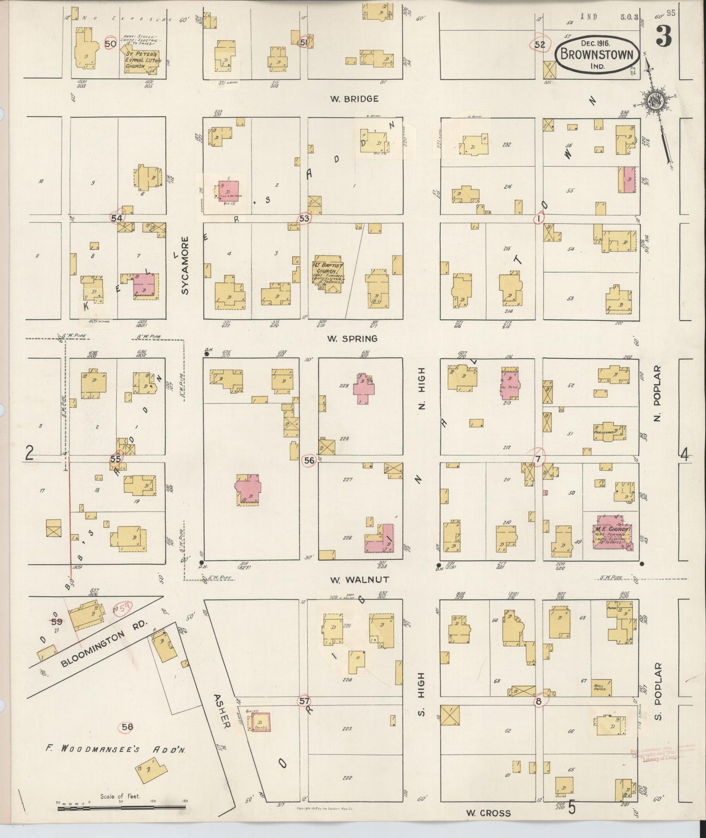 Sanborn Fire Insurance Map from Brownstown, Jackson County, Indiana (1933), Sheet #0003 - Complete Map Set gallery image, historic Sanborn map, vintage wall art, Indiana Indiana
