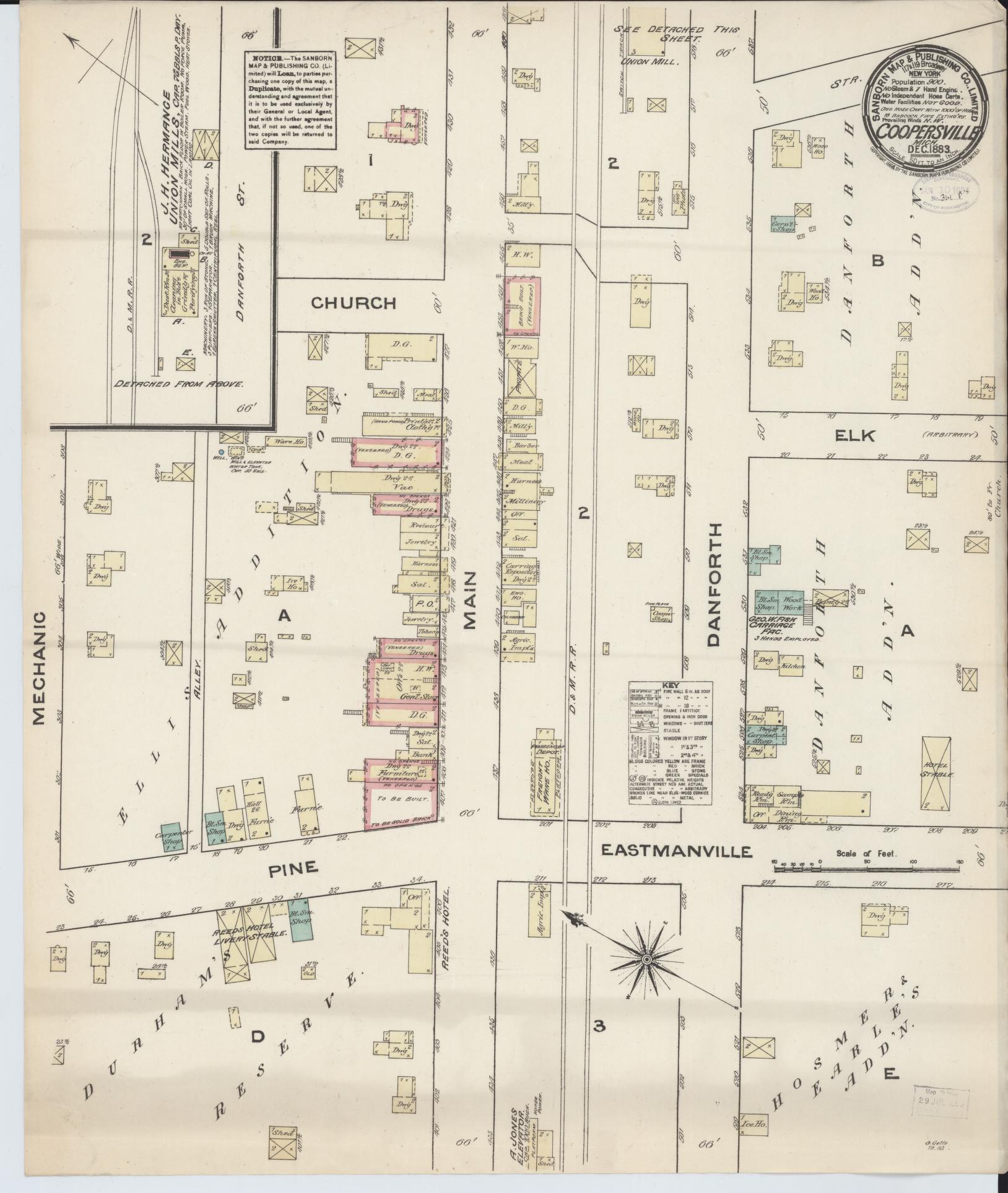 Sanborn Fire Insurance Map from Coopersville, Ottawa County, Michigan (1883), Sheet #0001 - Historic Sanborn Fire Insurance Map Print, vintage old map wall art, antique decor, genealogy gift, Michigan Michigan map