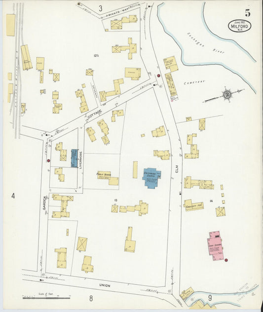 Sanborn Fire Insurance Map from Milford, Hillsborough County, New Hampshire (1912), Sheet #0005 - Historic Sanborn Fire Insurance Map Print, vintage old map wall art, antique decor, genealogy gift, New Hampshire New Hampshire map