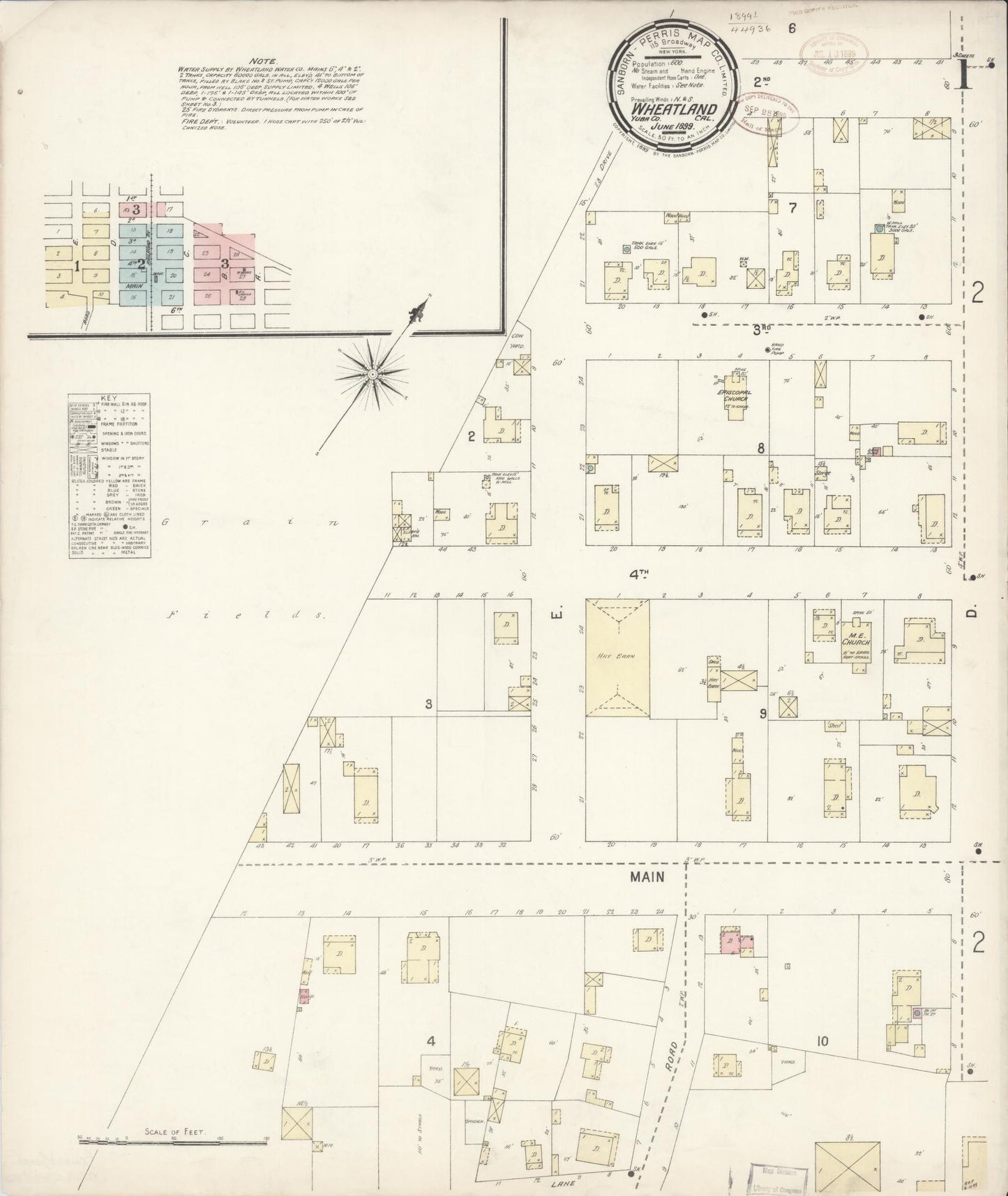 Sanborn Fire Insurance Map from Wheatland, Yuba County, California (1899), Sheet #0001 - Complete Map Set gallery image, historic Sanborn map, vintage wall art, California California