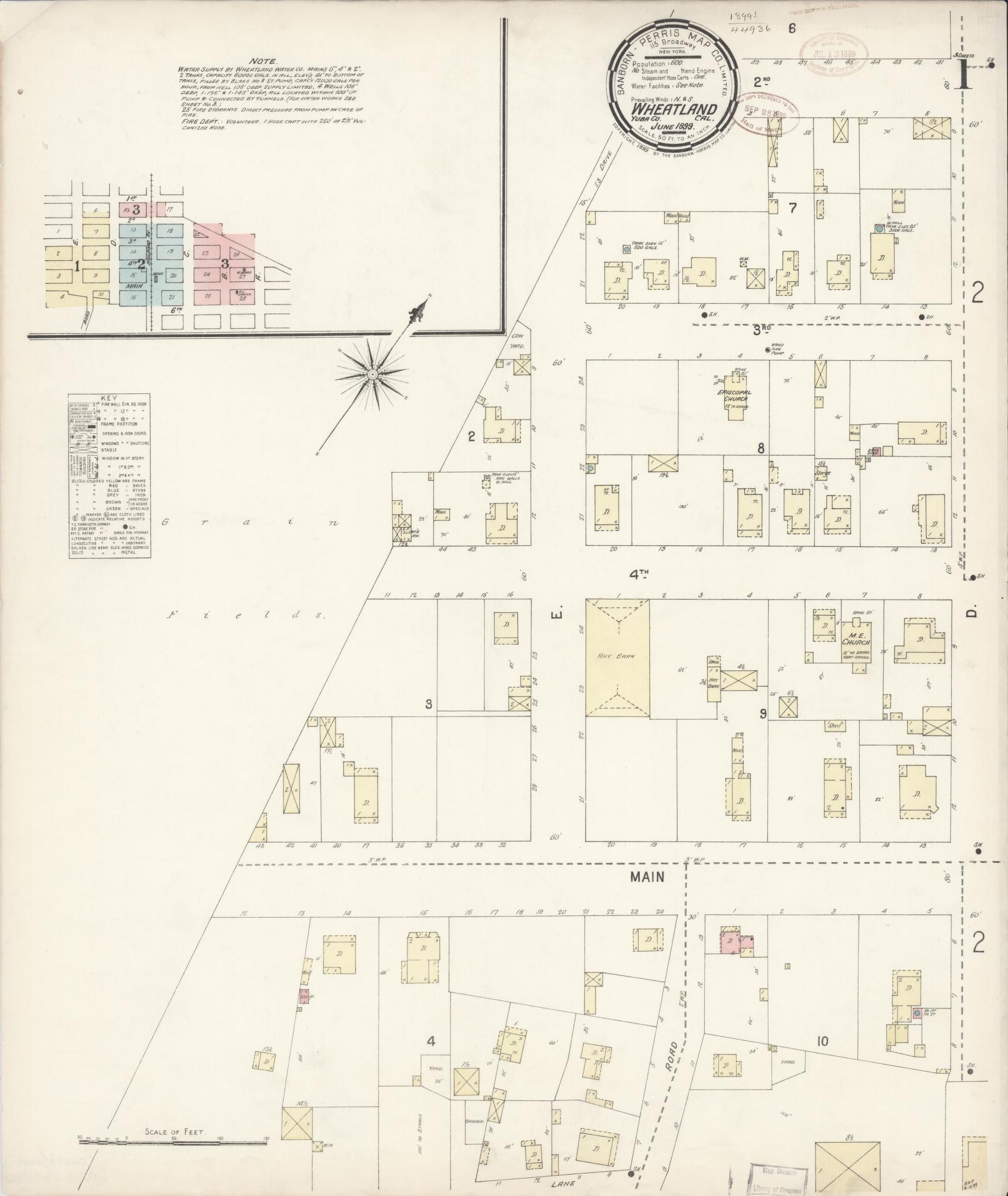 Sanborn Fire Insurance Map from Wheatland, Yuba County, California (1899), Sheet #0001 - Complete Map Set gallery image, historic Sanborn map, vintage wall art, California California