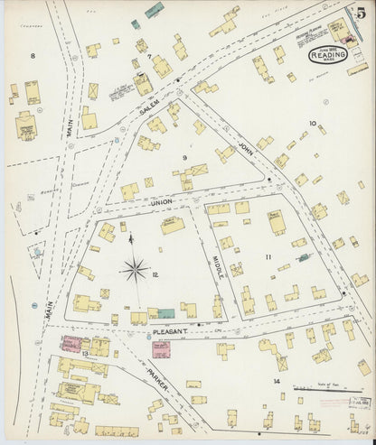 Sanborn Fire Insurance Map from Reading, Middlesex County, Massachusetts (1892), Sheet #0005 - Historic Sanborn Fire Insurance Map Print, vintage old map wall art, antique decor, genealogy gift, Massachusetts Massachusetts map