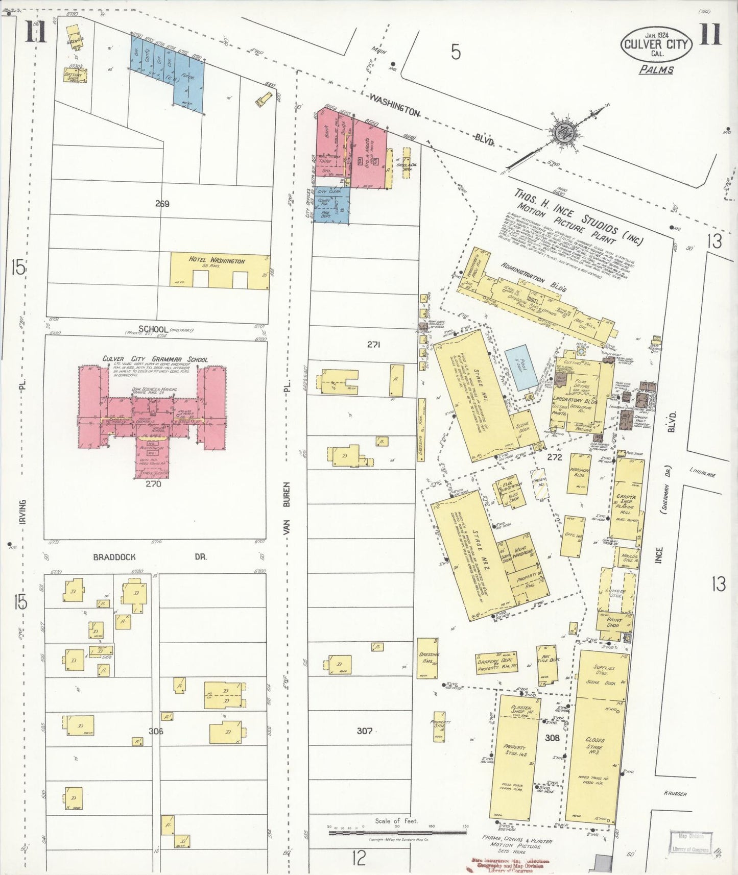 Sanborn Fire Insurance Map from Culver City, Los Angeles County, California (1924), Sheet #0011 - Historic Sanborn Fire Insurance Map Print, vintage old map wall art, antique decor, genealogy gift, California California map