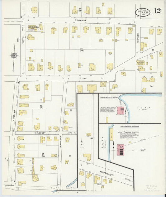 Sanborn Fire Insurance Map from Tyler, Smith County, Texas (1912), Sheet #0012 - Historic Sanborn Fire Insurance Map Print, vintage old map wall art, antique decor, genealogy gift, Texas Texas map