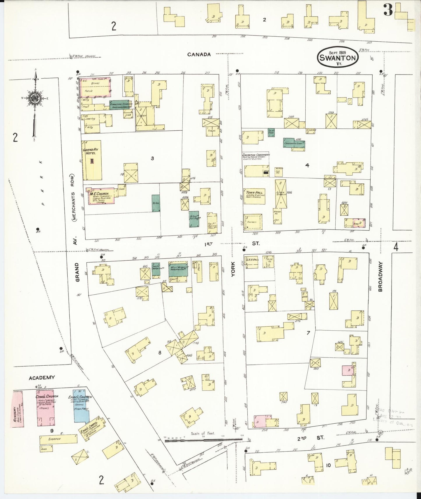 Sanborn Fire Insurance Map from Swanton, Franklin County, Vermont (1909), Sheet #0003 - Complete Map Set gallery image, historic Sanborn map, vintage wall art, Vermont Vermont
