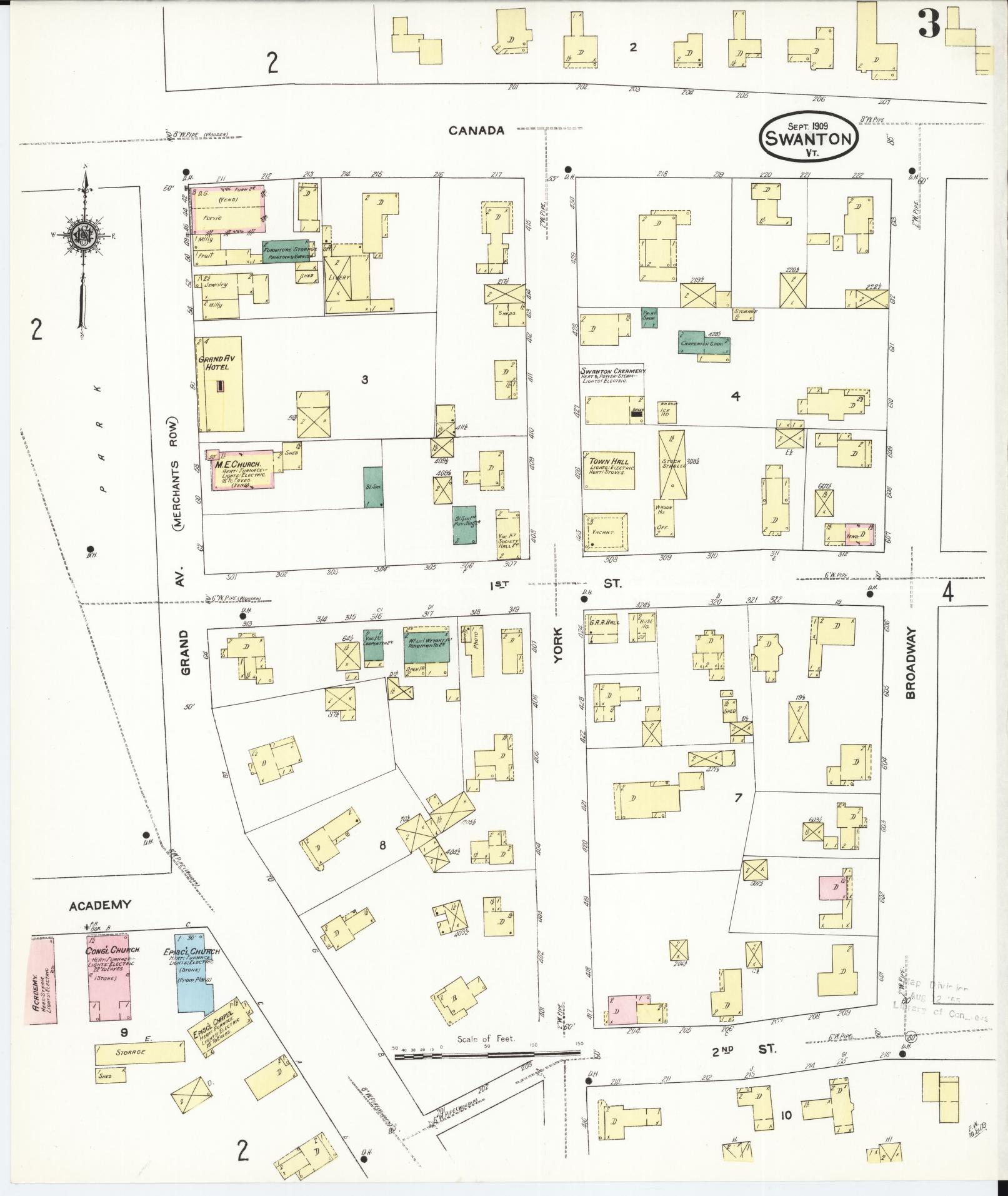 Sanborn Fire Insurance Map from Swanton, Franklin County, Vermont (1909), Sheet #0003 - Complete Map Set gallery image, historic Sanborn map, vintage wall art, Vermont Vermont